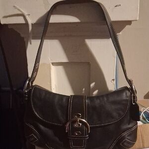 Coach Dark Leather Hobo Bag with Buckle
